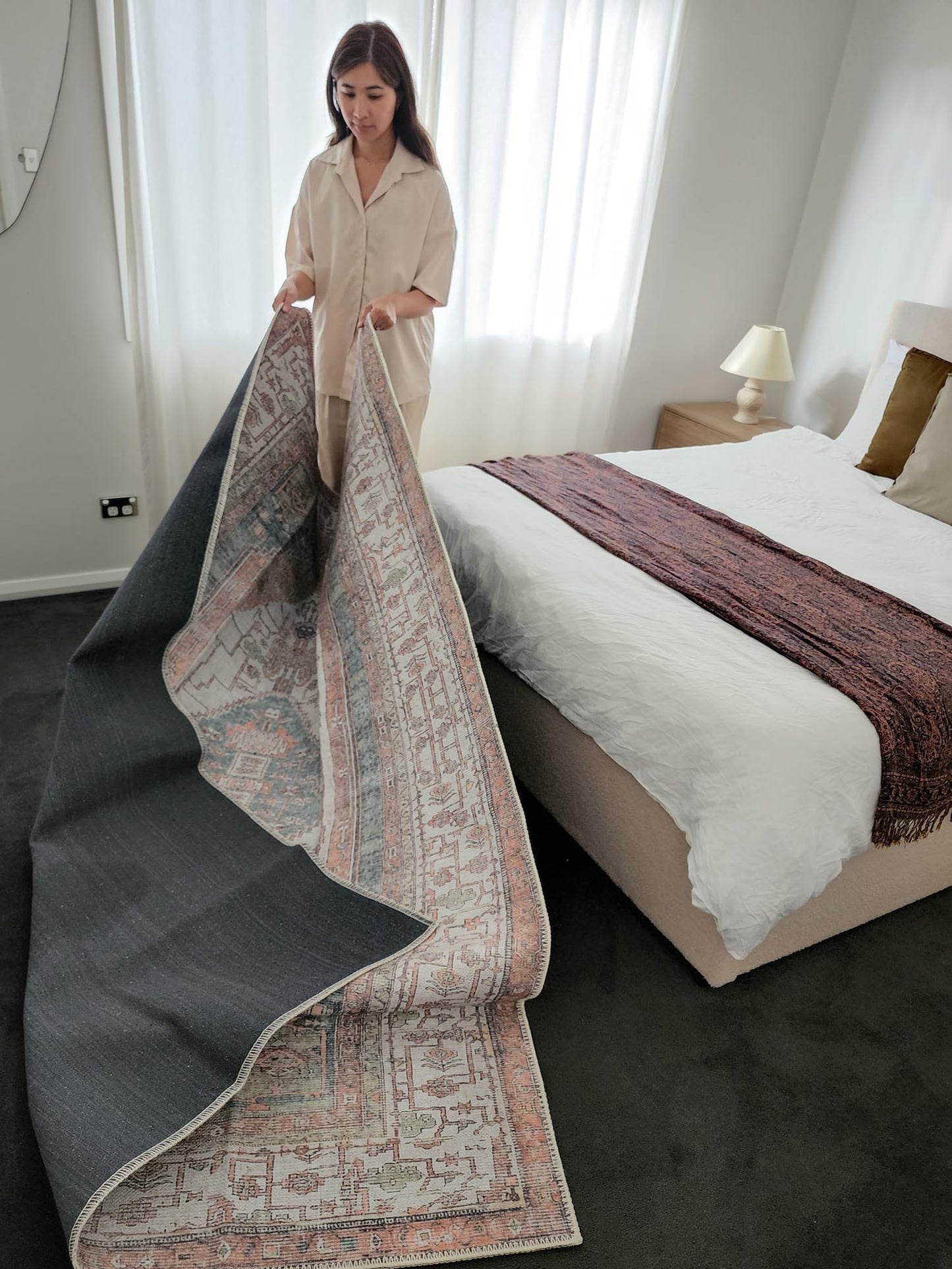 Priya Orange and Green Traditional Distressed Washable Rug