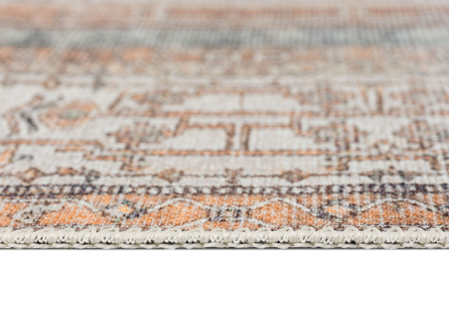 Priya Orange and Green Traditional Distressed Washable Rug