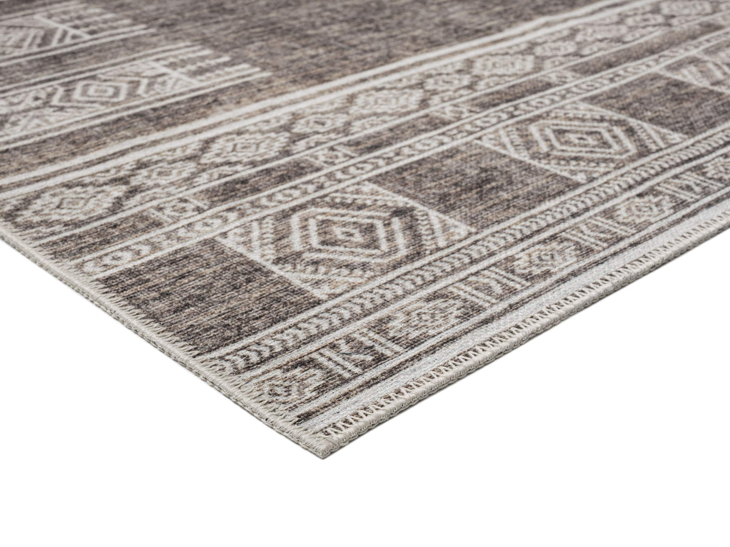 Raia Charcoal and Grey Tribal Distressed Washable Runner Rug