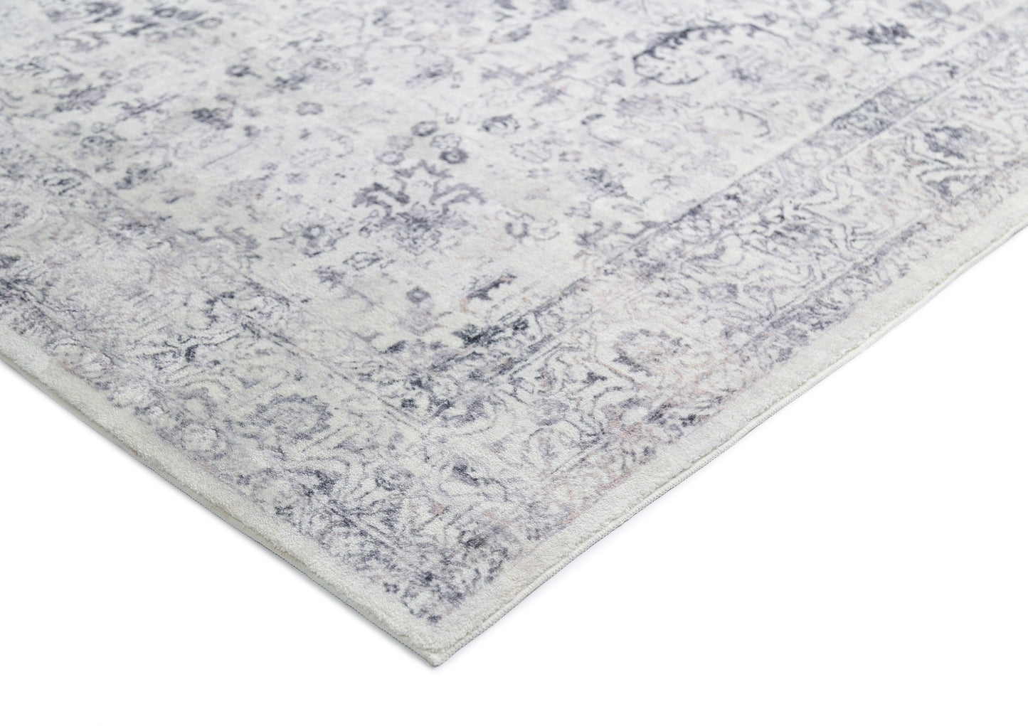 Sakalar Grey Floral Medallion Washable Rug