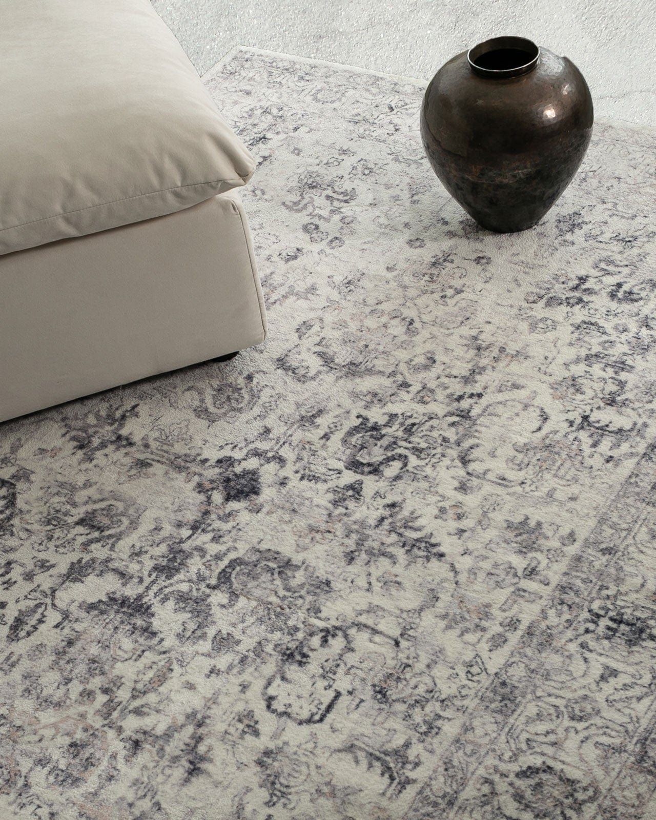 Sakalar Grey Floral Medallion Washable Rug