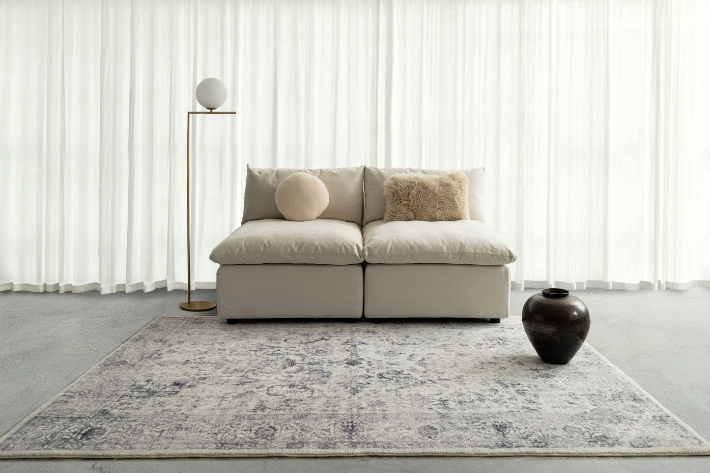 Sakalar Grey Floral Medallion Washable Rug