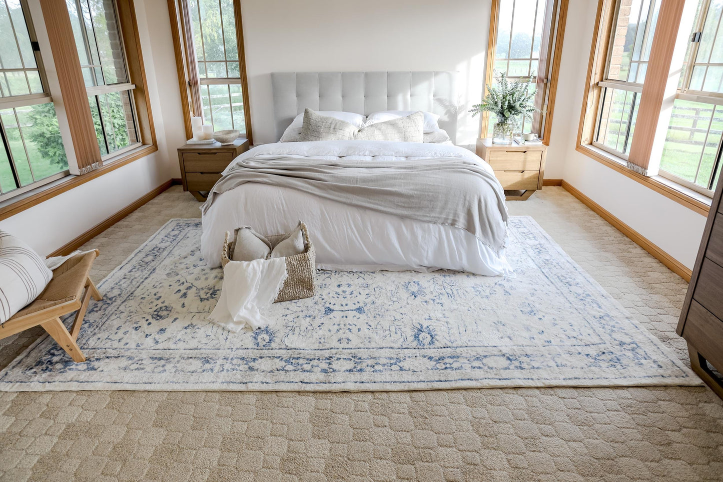 Sarafina Blue and Grey Distressed Washable Rug