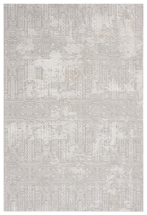 Satine Grey and Ivory Distressed Floral Tribal Rug