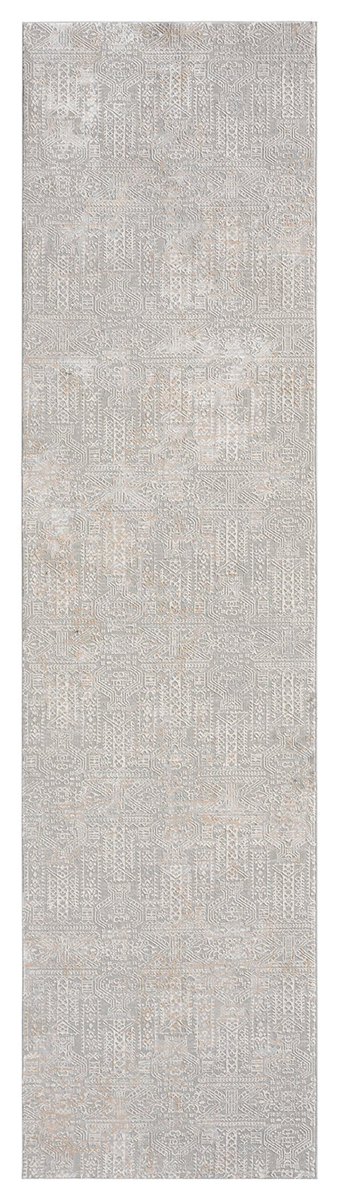 Satine Grey and Ivory Distressed Floral Tribal Runner Rug