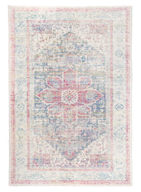 Seri Pink and Blue Medallion Washable Rug