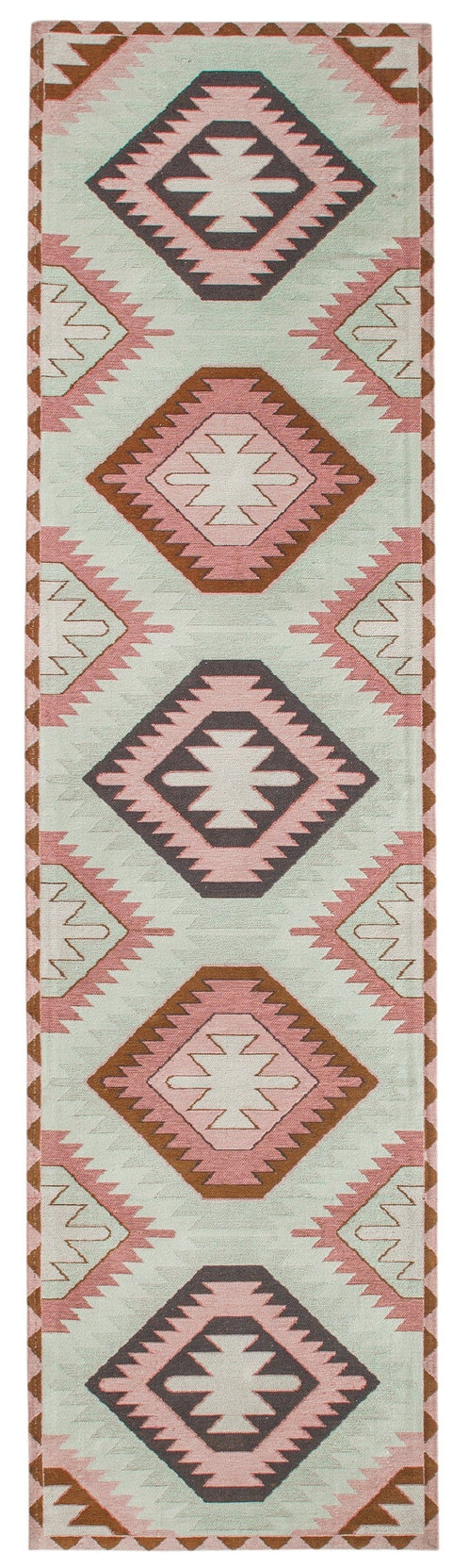 Suzie Pink and Green Pastel Tribal Pattern Runner Rug