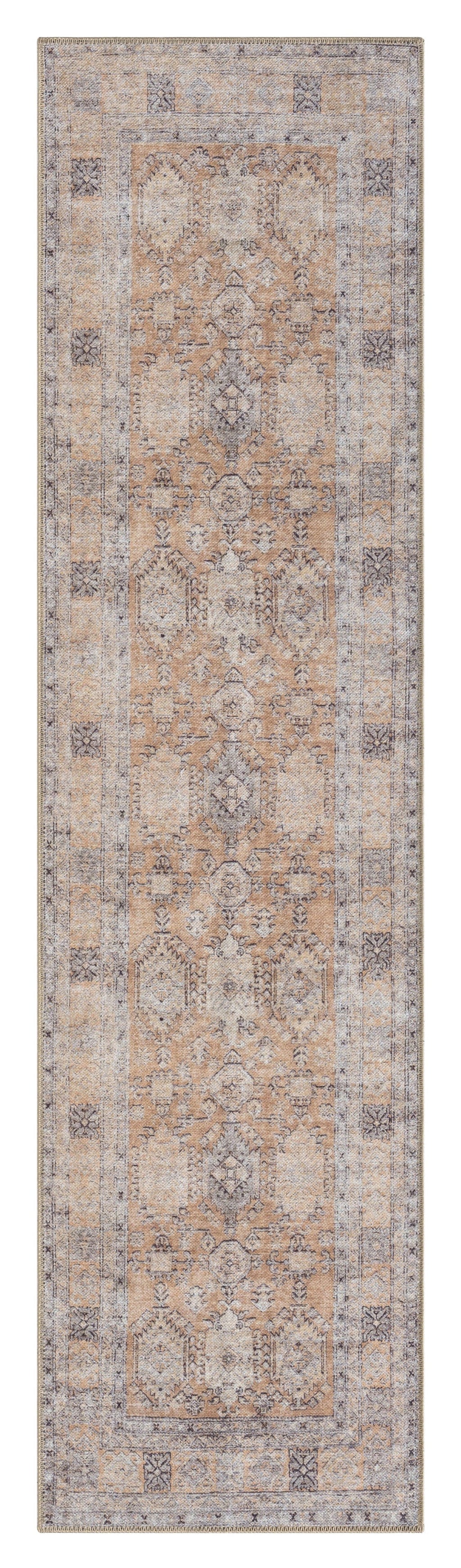 Sydelle Brown and Grey Traditional Distressed Washable Runner Rug