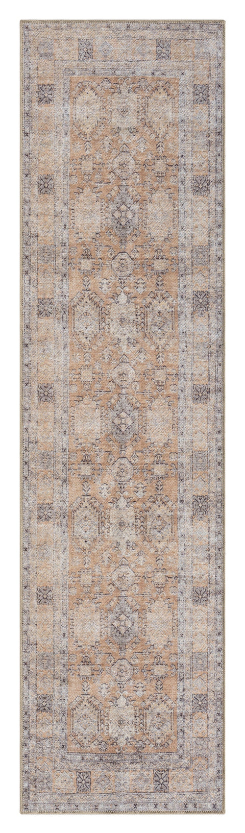 Sydelle Brown and Grey Traditional Distressed Washable Runner Rug