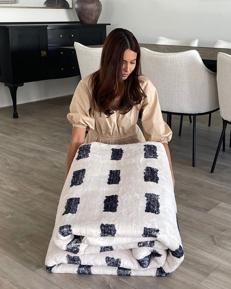 Taber Cream and Black Rectangles Washable Rug