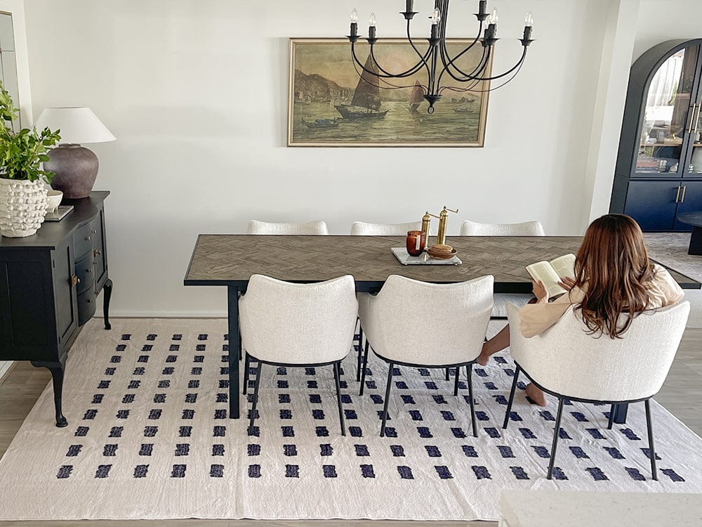 Taber Cream and Black Rectangles Washable Rug