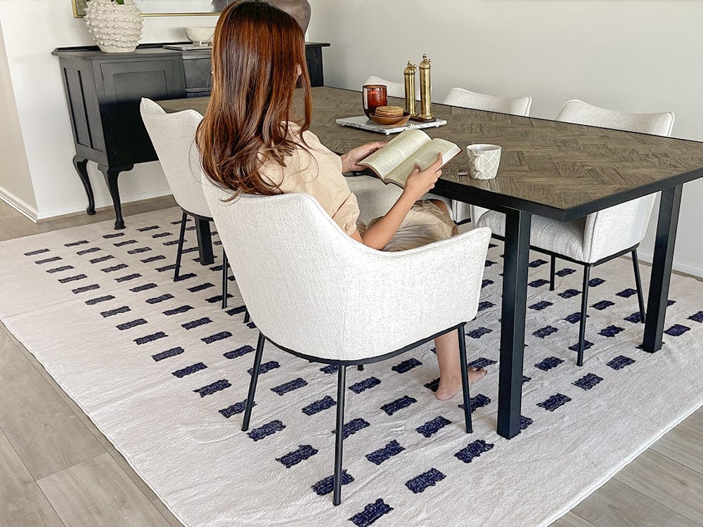 Taber Cream and Black Rectangles Washable Rug