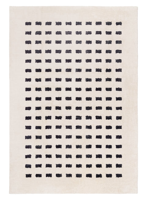 Taber Cream and Black Rectangles Washable Rug