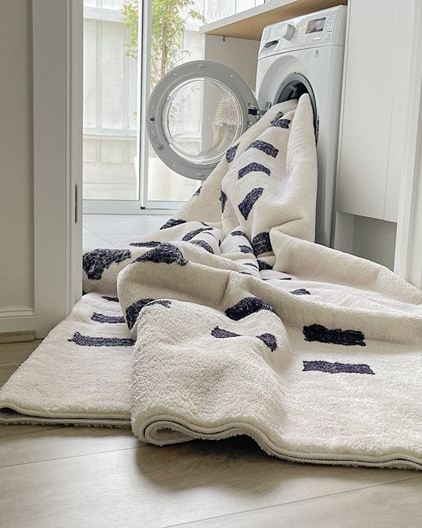 Taber Cream and Black Rectangles Washable Rug