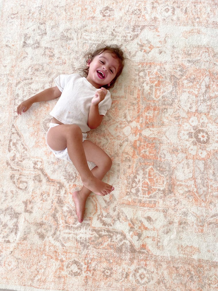 Theodora Orange and Beige Distressed Washable Rug