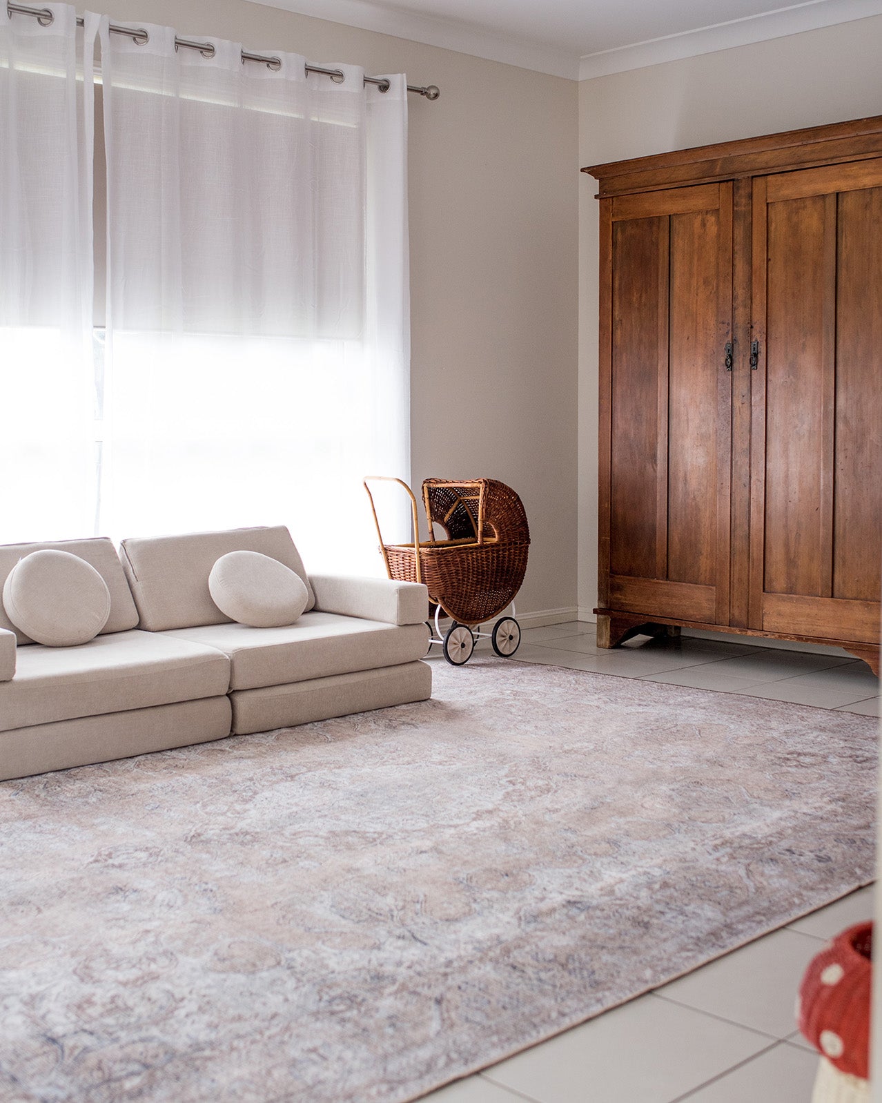 Tinka Beige and Grey Traditional Distressed Washable Rug