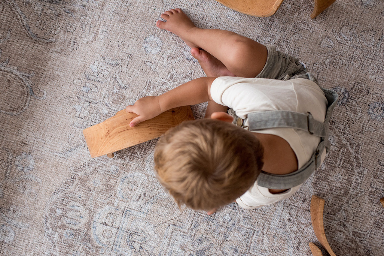 Tinka Beige and Grey Traditional Distressed Washable Rug