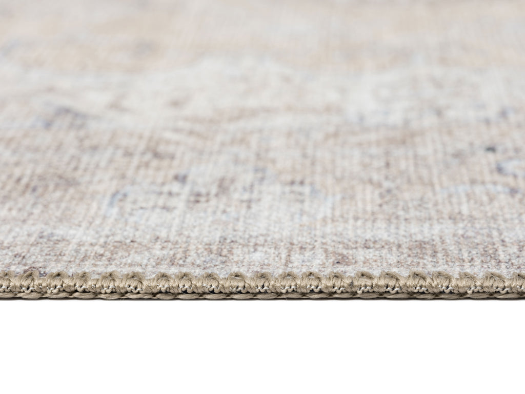 Miss Amara Tinka Beige and Grey Traditional Distressed Washable Rug in Cream | Mathis Home