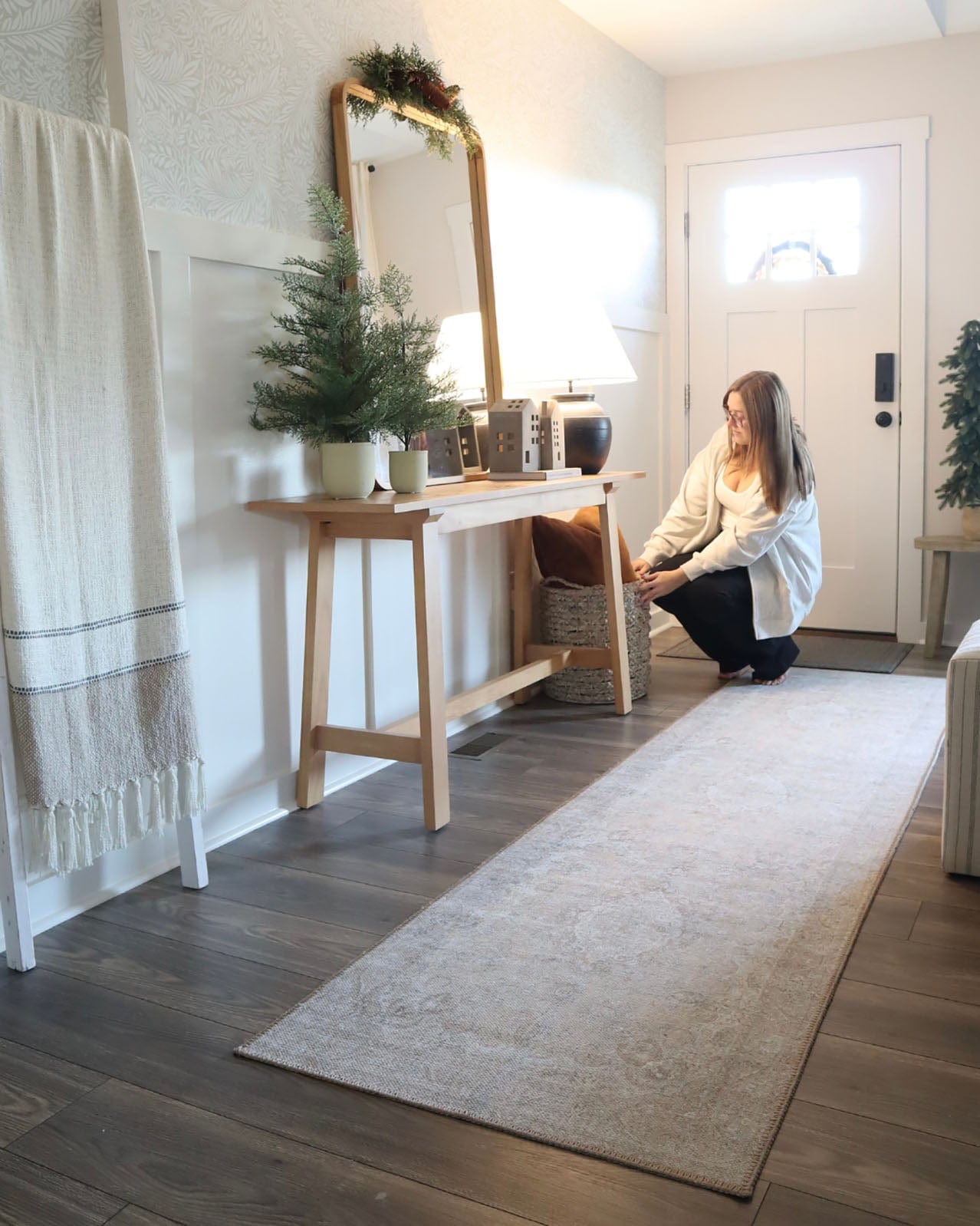 Tinka Beige and Grey Traditional Distressed Washable Runner Rug