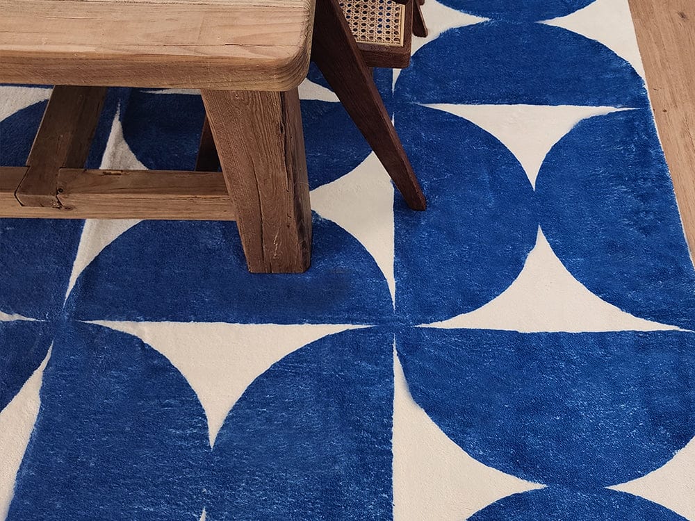 Tosa Blue and Ivory Geometric Washable Rug