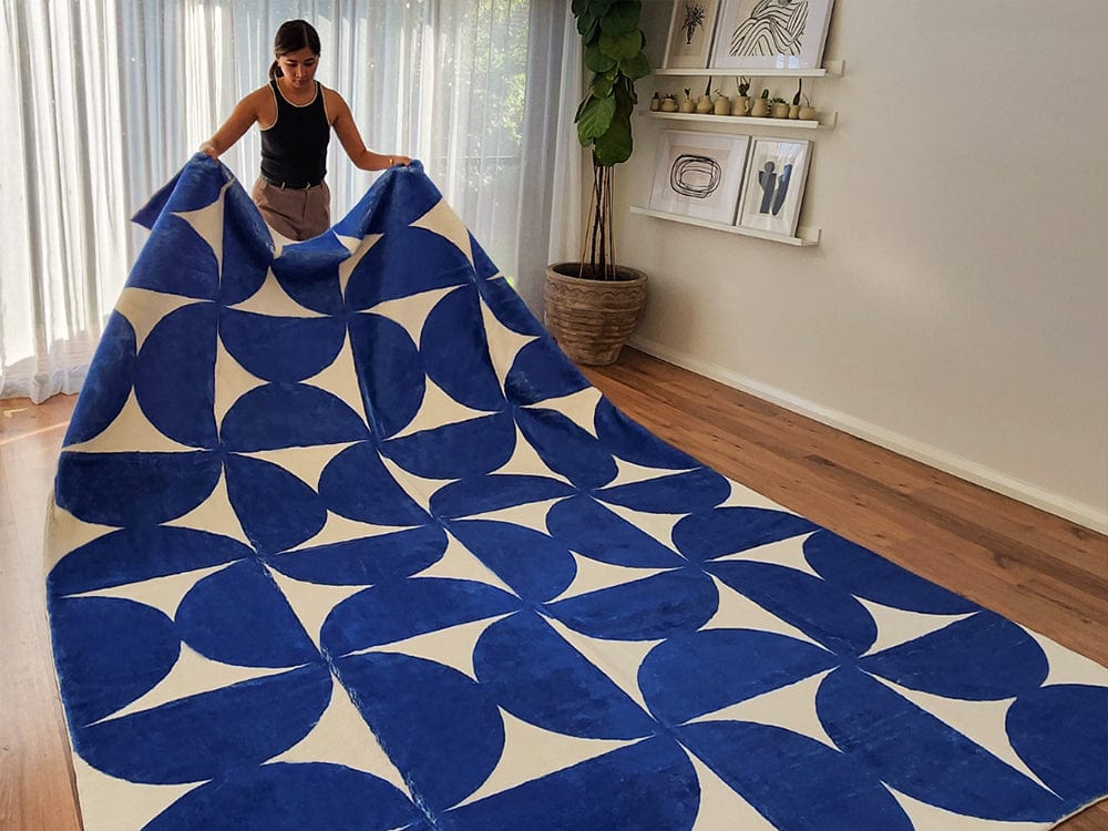Tosa Blue and Ivory Geometric Washable Rug