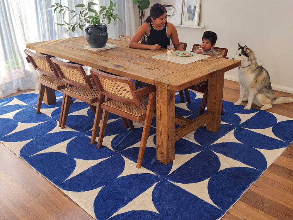 Tosa Blue and Ivory Geometric Washable Rug