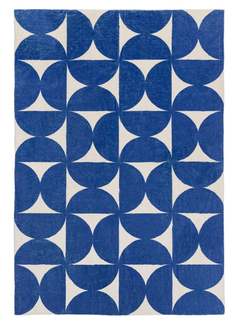 Tosa Blue and Ivory Geometric Washable Rug