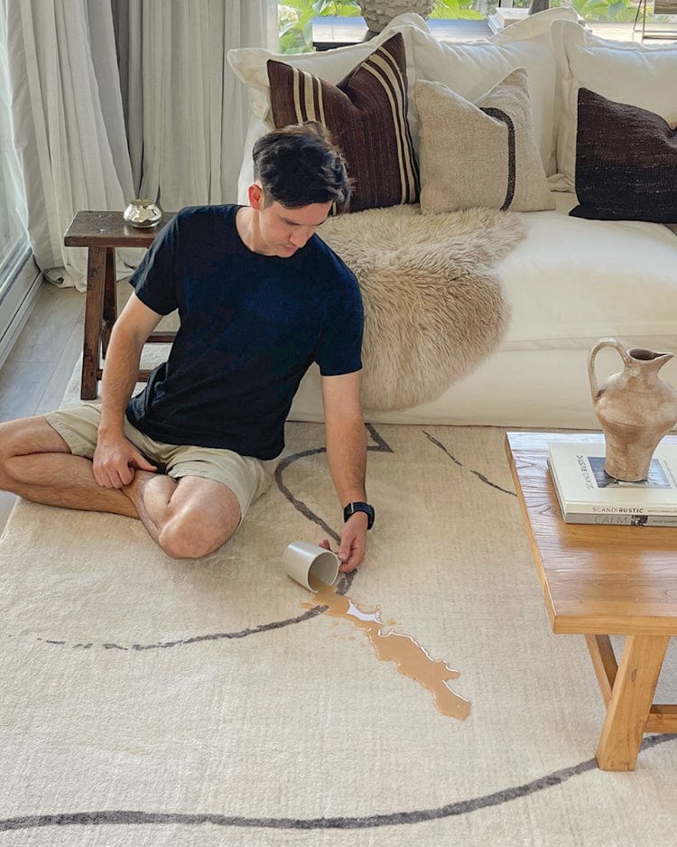 Turey Beige and Grey Abstract Washable Rug