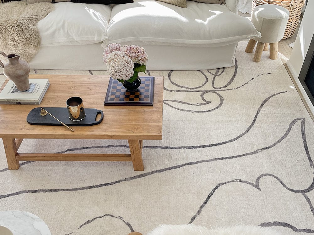 Turey Beige and Grey Abstract Washable Rug