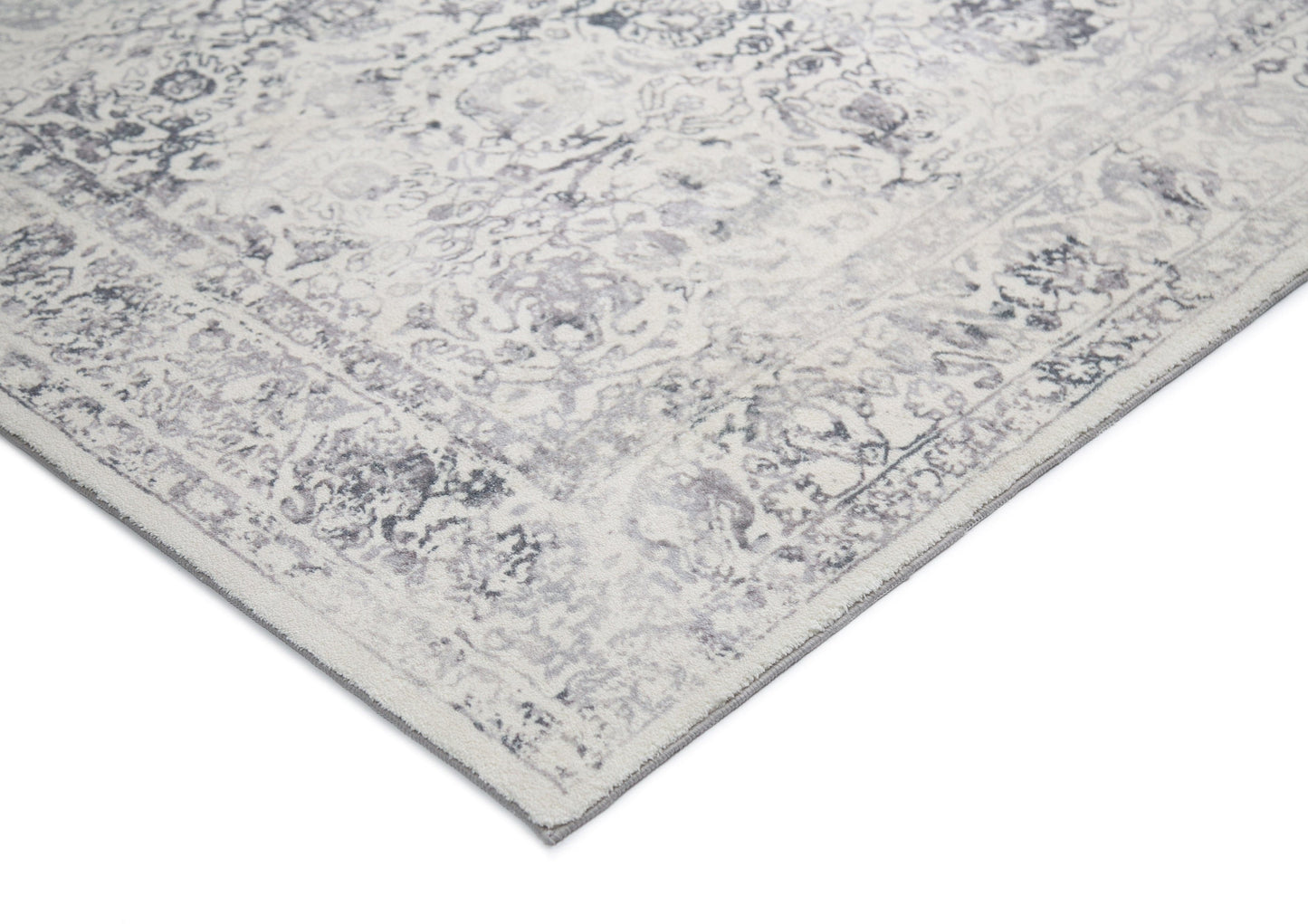 Yeni Grey and Beige Floral Washable Rug