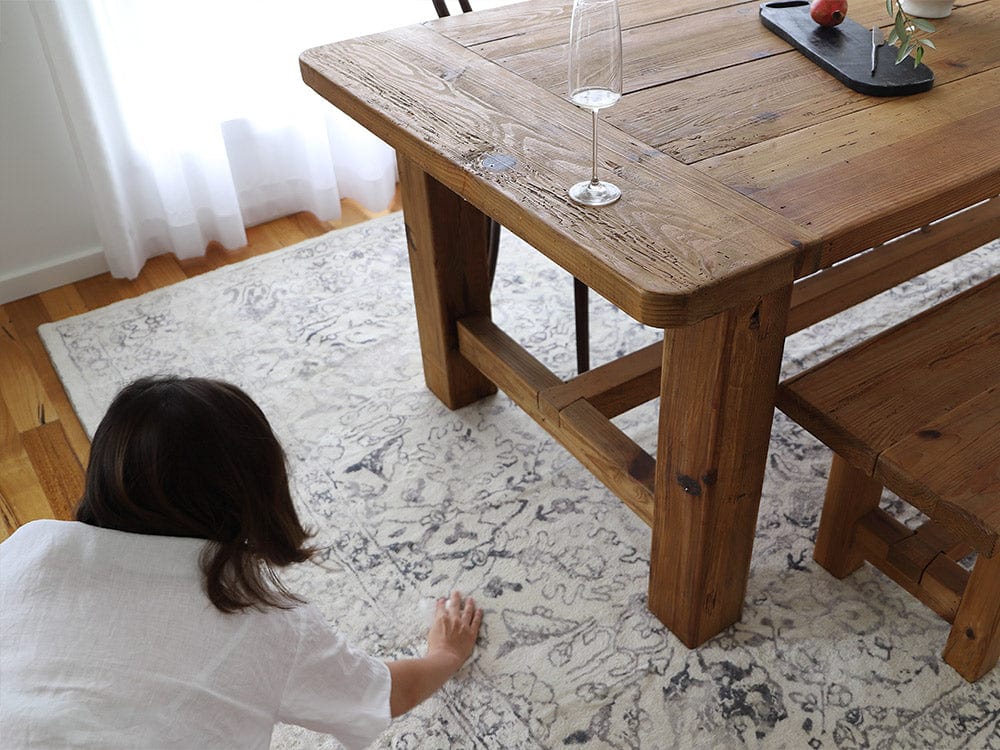 Yeni Grey and Beige Floral Washable Rug