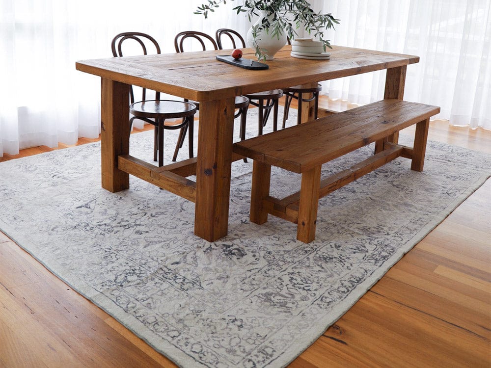 Yeni Grey and Beige Floral Washable Rug