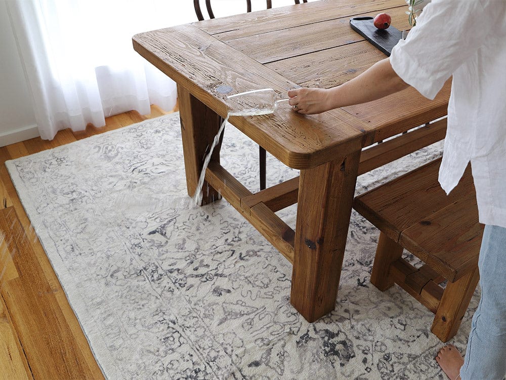 Yeni Grey and Beige Floral Washable Rug