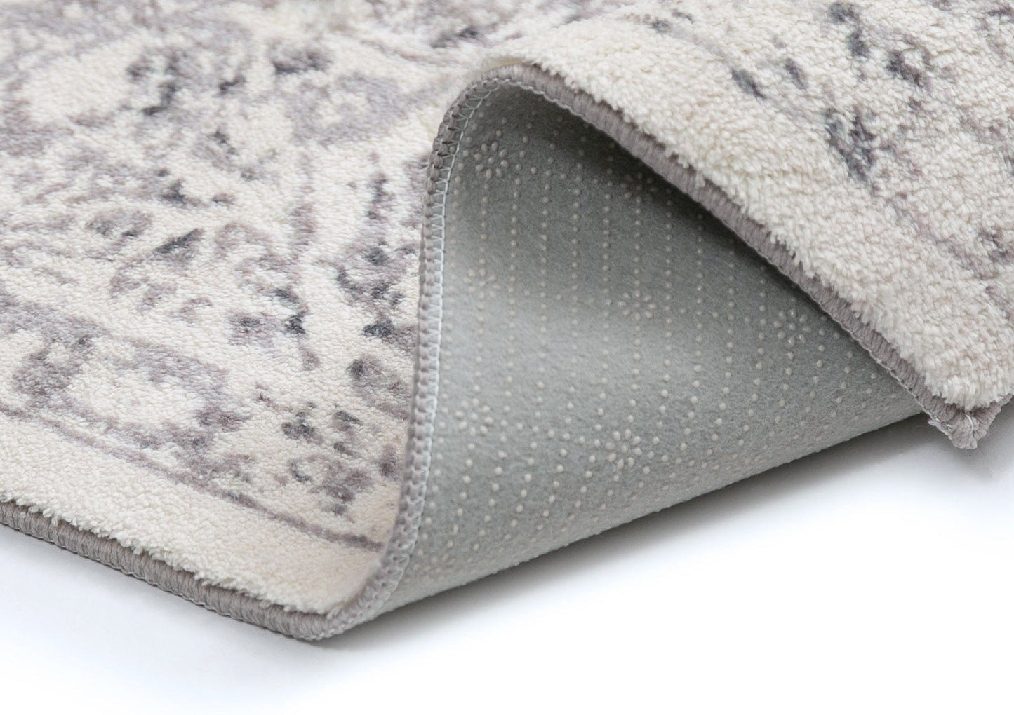 Yeni Grey and Beige Floral Washable Rug
