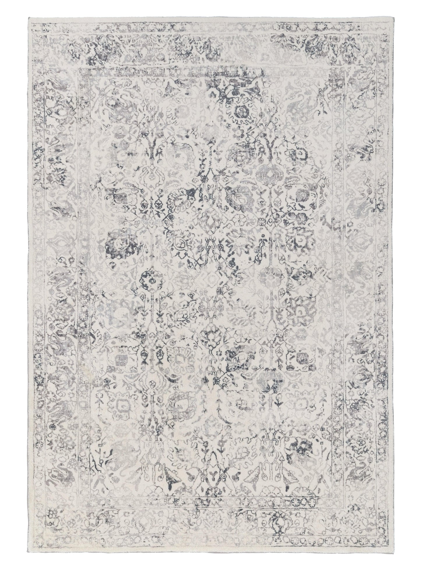 Yeni Grey and Beige Floral Washable Rug