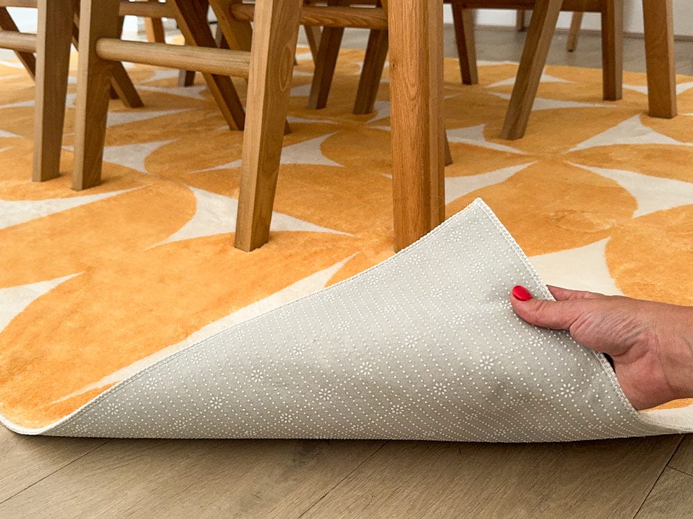 Zaki Yellow and Ivory Geometric Washable Rug