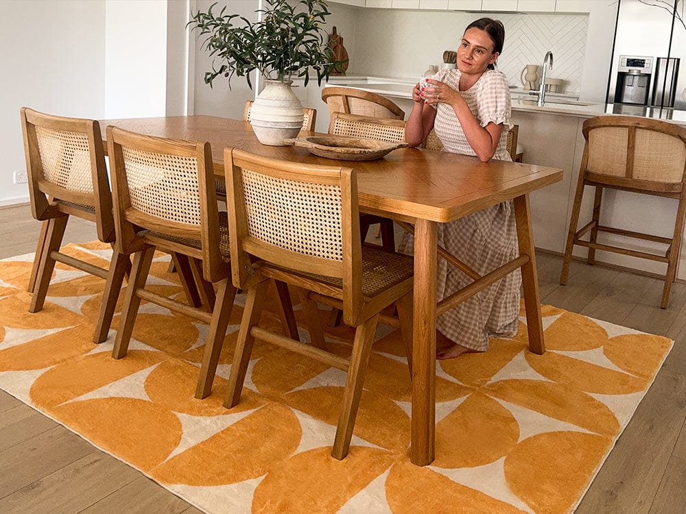 Zaki Yellow and Ivory Geometric Washable Rug