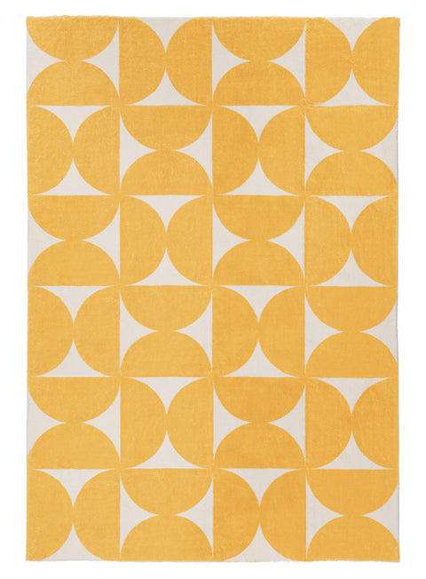 Zaki Yellow and Ivory Geometric Washable Rug